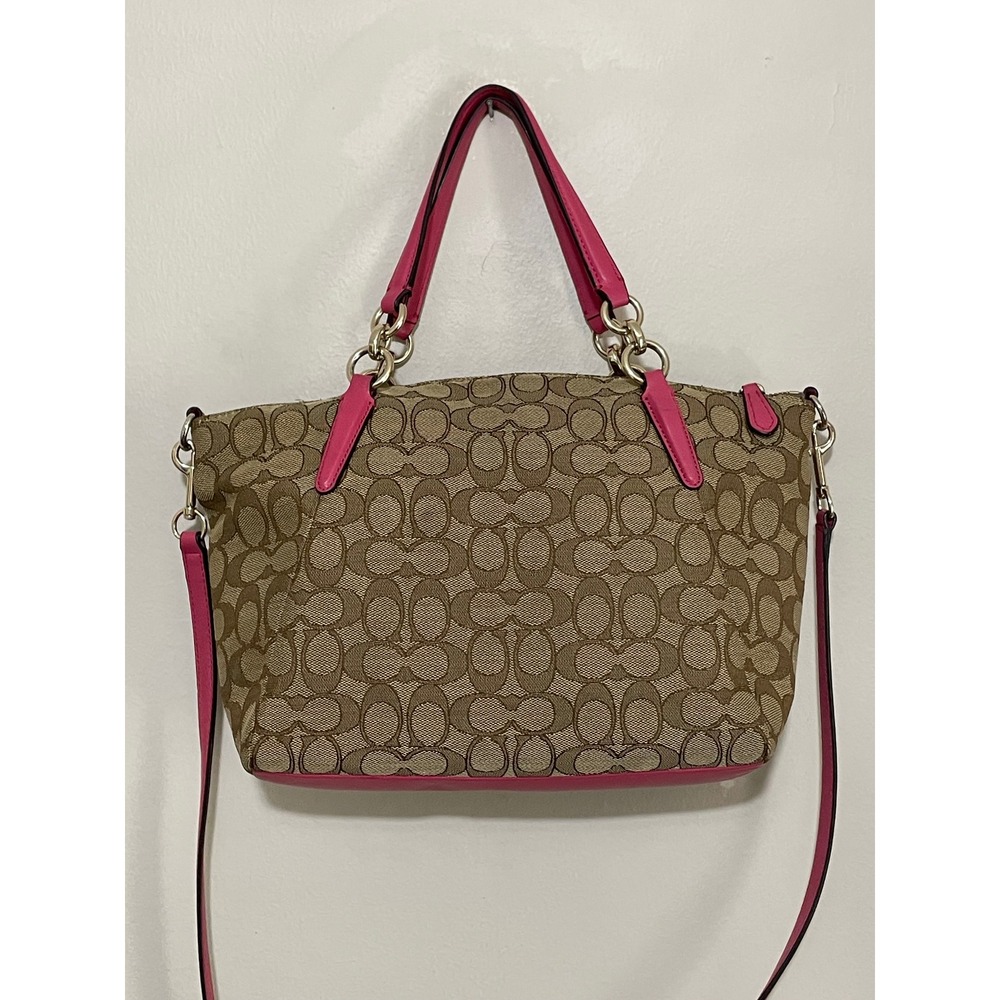 Coach Kelsey Signature Logo Canvas Leather F36625 Large Satchel Pink Khaki - Picture 7 of 14